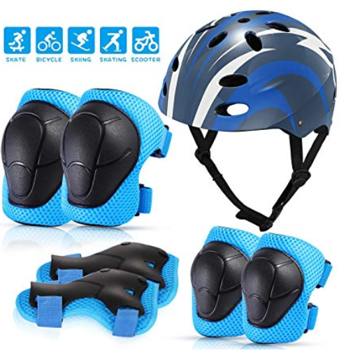 MOVTOTOP Kids Helmet and Knee Pad Set，Skateboard Helmet and Knee Pads Elbow Wrist Pads Set for Toddlers Ages 3-8 Adjustable Kids Protective Gear Set